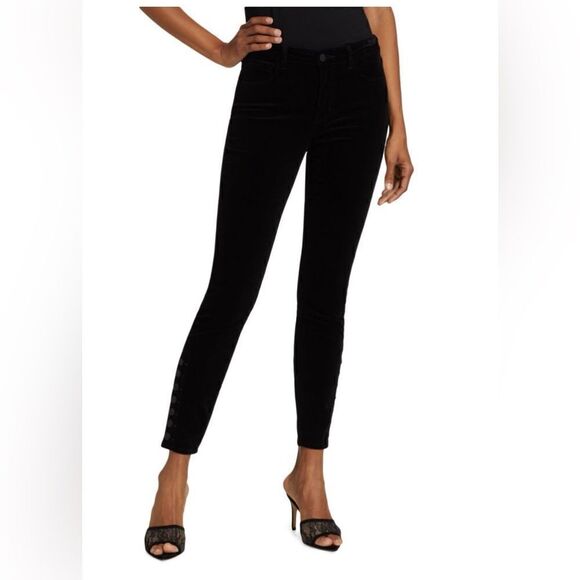 L'AGENCE Piper high-rise coated faux leather look skinny jeans button detail. 28 - Picture 3 of 10